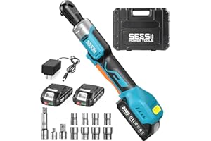 Seesii 3/8" Cordless Electric Ratchet Wrench, 59 ft-lbs (80Nm) High Torque, 21V Max, 2×2.0Ah Batteries, 0–300 RPM Variable Speed, Fast Charger, 10–17mm Socket Set, Extension Bar & Carry Case