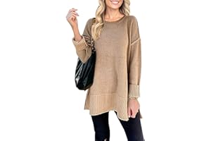 MEROKEETY Women's 2024 Fall Casual Crew Neck Side Split Pullover Sweater Loose Long Sleeve Jumper Top