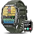 Military Smart Watches for Men (Answer/Make Calls), Waterproof Rugged Fitness Tracker with Blood Pressure/Heart Rate/SpO2/Sleep, Bluetooth Tactical Smart Watch for Android and iPhone, Military Green