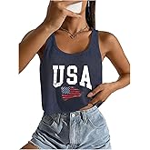 4th of July Crop Tops for Women Funny American Flag Shirts Tank Tops Outfits
