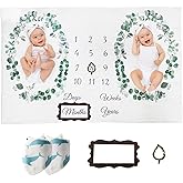 Vlokup Twins Baby Milestone Blanket for Boys & Girls, Premium Flannel Photography Background Prop Blankets, Neutral Boho Green Leaf Wreath…