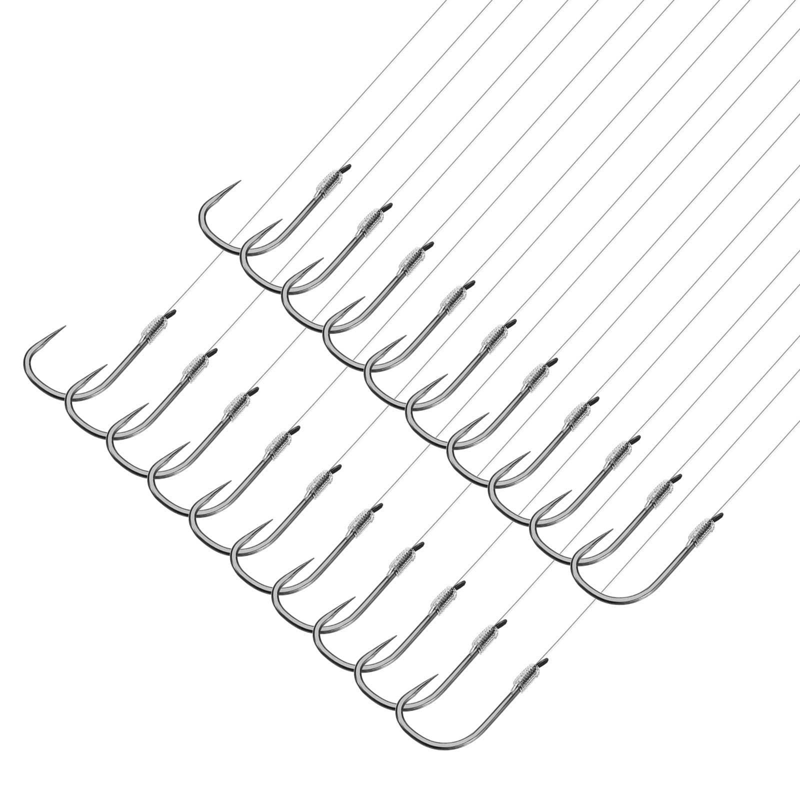 PATIKIL 3# Small Fishing Hooks with 45cm Line, 20Pcs 0.71x0.31 Inch Double Hook Rigs with Barbs Fishing Hook on Nylon Line for Freshwater, Silver Tone