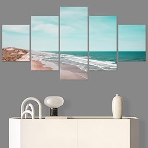 SIGNWIN 5 Panel Canvas Wall Art Aerial Beach...