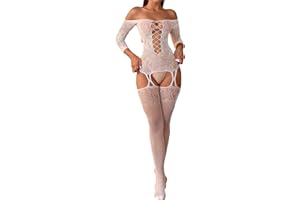 Buitifo Women Sexy Lingerie Fishnet Tights Bodystocking Mini Top Attached Stockings