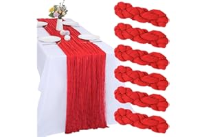 RestfulGlow 6 Pack Red Cheesecloth Table Runner 10FT Boho Gauze Fabric Table Runner 35 x 120 Inch Rustic Sheer Fabric for Wedding Decor Baby Shower Party Holiday Table Decoration（Red）