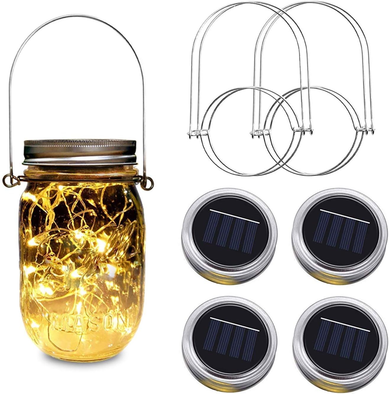Solar Mason Jar Lights, 5 Pack 20 Led Warm White String
