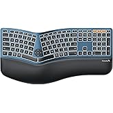 ProtoArc Backlit Bluetooth Ergonomic Keyboard, EK01 Plus Full Size Wireless Split Keyboard with Dual Bluetooth and USB, Cushioned Wrist Rest, Rechargeable, Compatible with Windows/Mac/Android, Blue