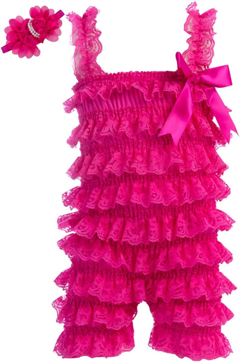 Newborn Baby Girls Lace Romper Princess Soft Jumpsuit Bowknot Folds Infant Clothes with Headband