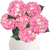 Pink Hydrangea Artificial Flowers 6 PCS, Hot Pink Silk Faux Hydrangea Stems | Real Touch Bright Pink Fake Flowers for Wedding Bouquet, Baby Shower, Party Centerpieces, Home Decor