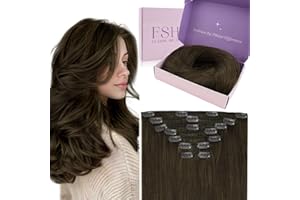 Fshine Human Hair Clip in Extensions 18 Inch 120 g Medium Brown 7 pcs Straight Double Weft Extensions for Women Add Length Vo