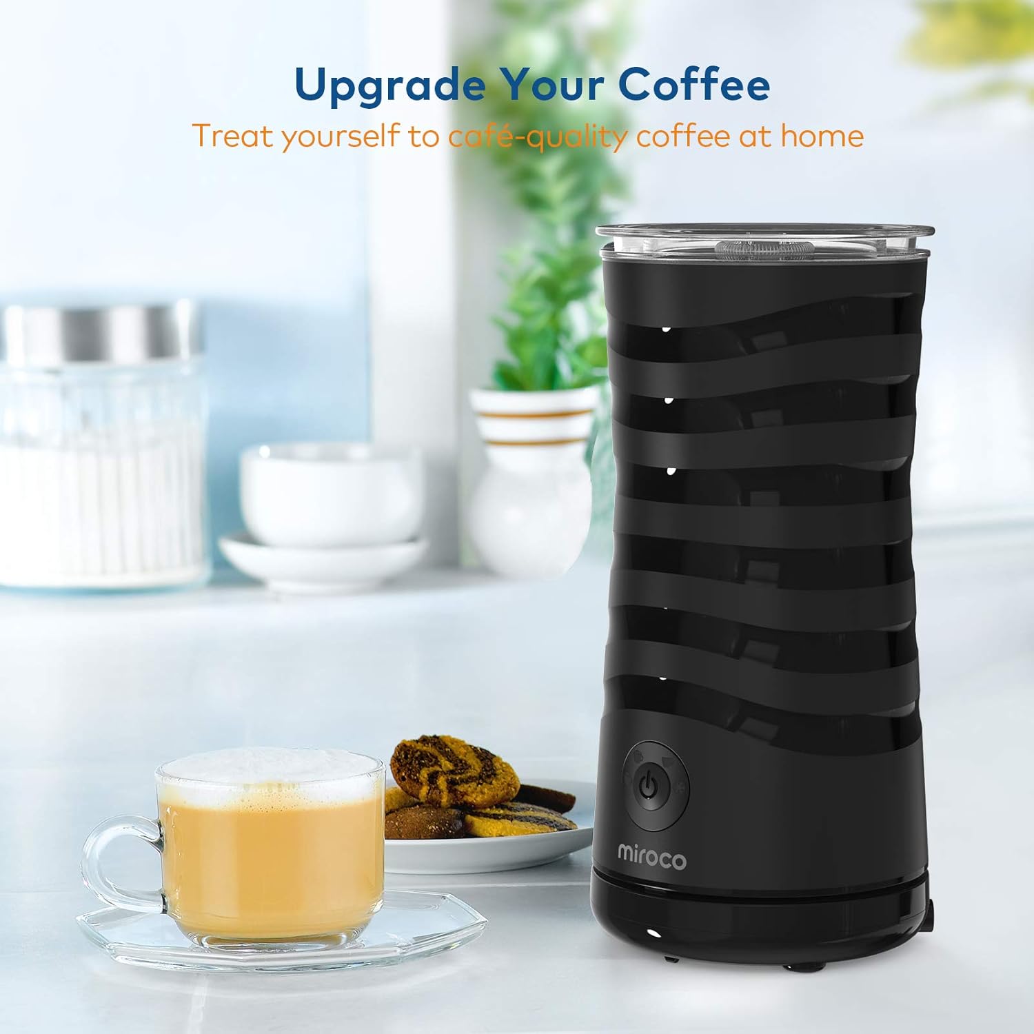 Milk Frother, Miroco Electric Milk Steamer Soft Foam Maker for Hot and Cold Milk Froth, Cappuccino, Coffee, Latte, Double Wall Milk Warmer Heater with Extra Whisks, Non-Stick Interior, Strix Control: Kitchen & Dining