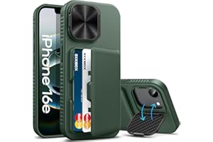 SIXBOX for iPhone 16e Case Wallet with Stand, Built-in Card Holder & Camera Cover, Military Grade Drop Protection Shockproof Rugged Protective Multifunctional Phone Case for iPhone 16e 2025, Green