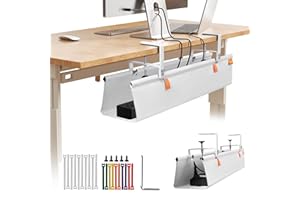 SUREUP9 Under Desk Cable Management Tray with Clamp, No Drill 28" Cord Organizer for Desk, Desk Cable Management Fabric Tray 