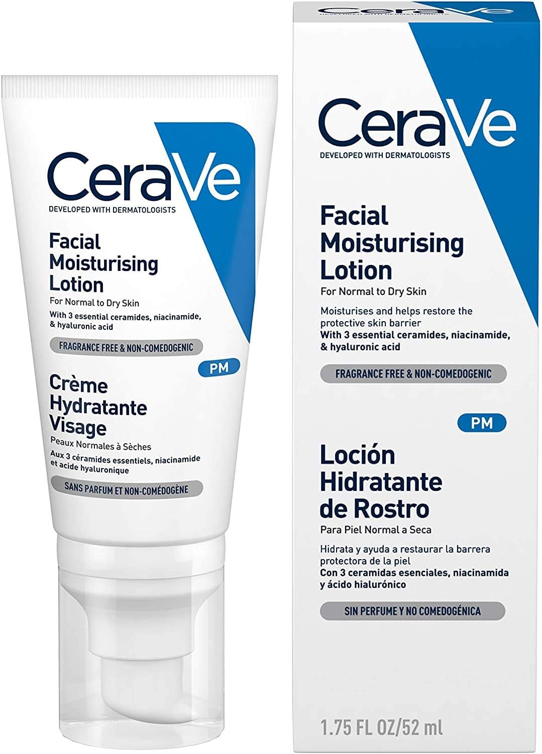 CeraVe PM Facial Moisturising Lotion, face moisturiser for all skin types normal and dry skin, contains Niacinamide - Image 3