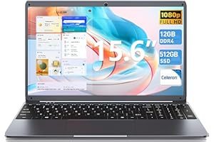 Naclud 15.6 Inch Laptop 12GB DDR4 512GB SSD Laptop Computers, FHD 1920X1080 Screen, High Performance Quad-Core Celeron N5095 CPU, Type-C, Mini HDMI, 2.4G/5G WiFi, Bluetooth 4.2, Webcam, (Gray)