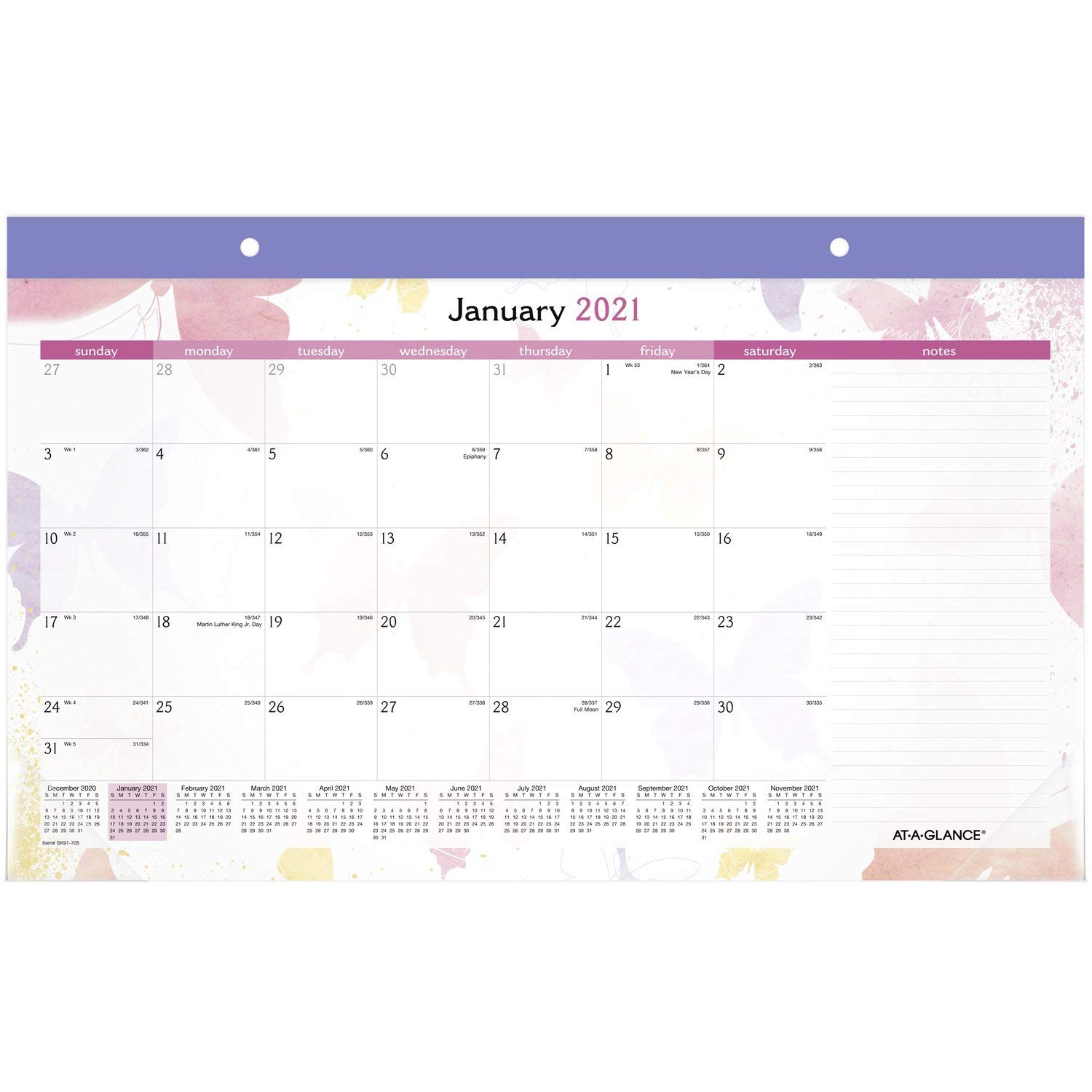 2021 Desk Calendar by AT-A-GLANCE, Monthly Desk Pad, 17-3/4" x 11", Compact, Watercolors (SK91-705-21)