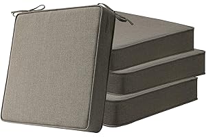 UNIMATTA Sunbrella Square Corner Seat Cushions, 19" x 19" x 3", Set of 4, Indoor Outdoor Water Repellent Universal Chair Pads with Ties for Patio Furniture, Garden Dining Chairs, Cast Shale