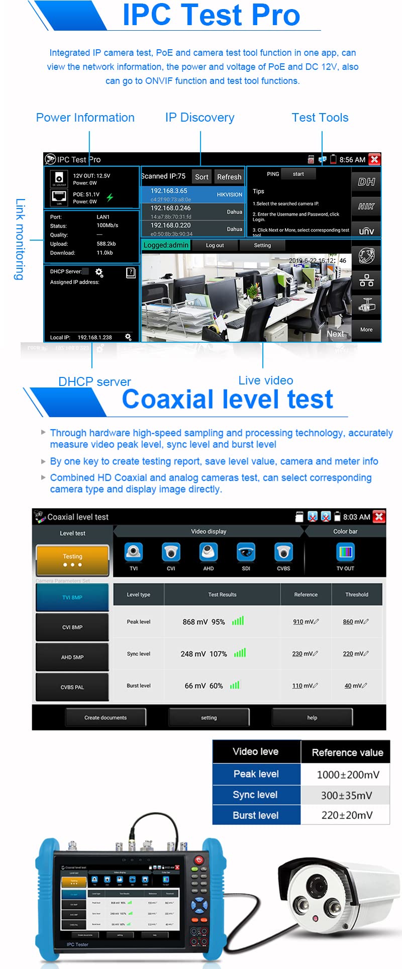 Mua CCTV Tester IPC-9800MOVTADHS 7'' IPS Touch Screen WiFi 4K H.265 ...