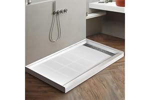 DANMEI WYING Shower Base Pan in White Right Linear Drainer, Rectangular Shower Base 48"×36"×4" with Non-Slip Floor Panel and Stainless Steel Shower Drain Cover