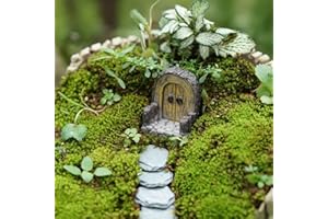 picocosmxiruo Fairy Door.Miniatue Fairy Tiny Circular Arch Door Figurines.Fairy Garden Supplies.Terrarium/Aquarium Accessories.DIY Miniature Garden.A Door and 3Pcs Steppings. (Fence Hobbit Door)