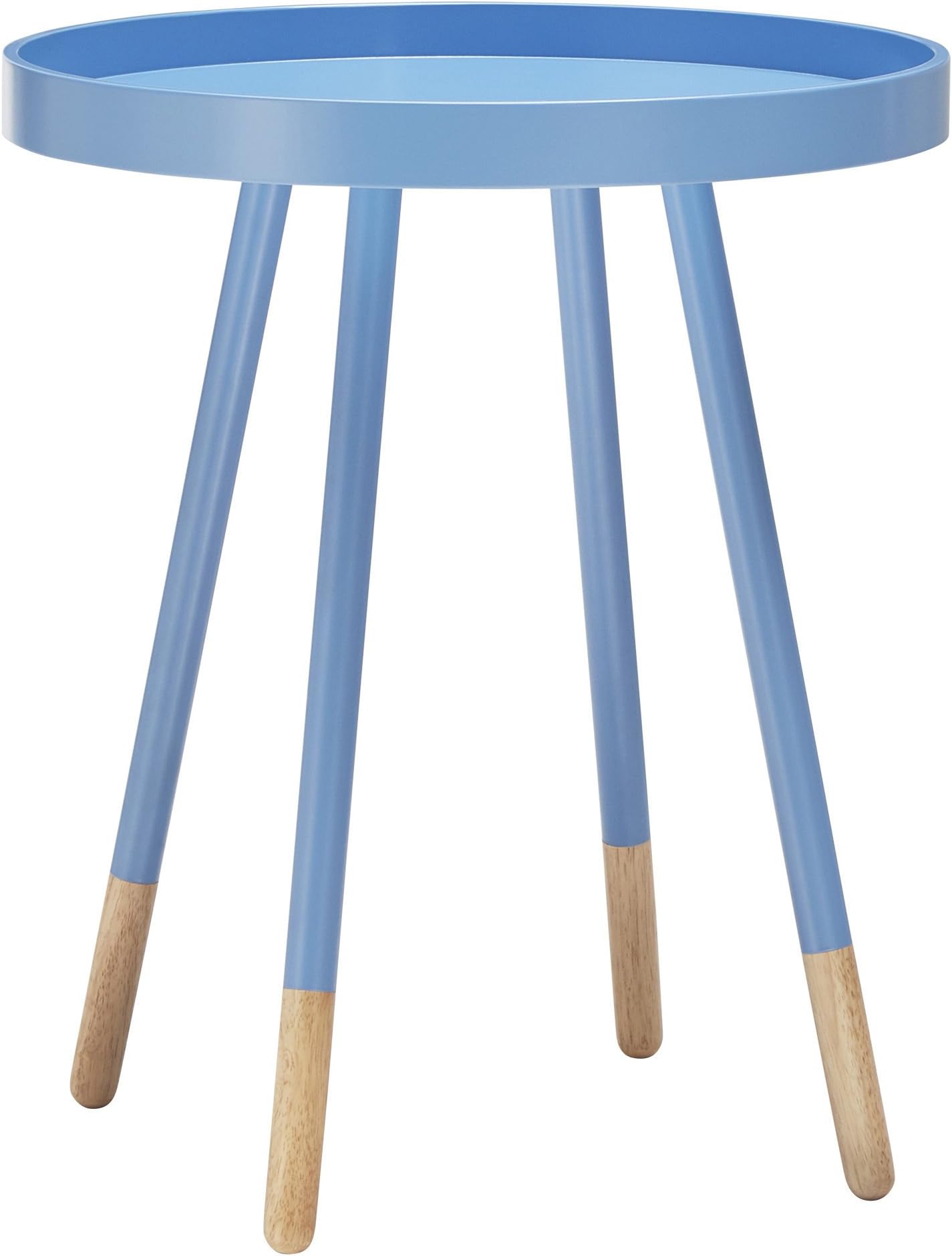Scandinavian Marcella Paint-Dipped Round Spindle Tray-top Side Table Natural Finish Feet (Sky Blue)