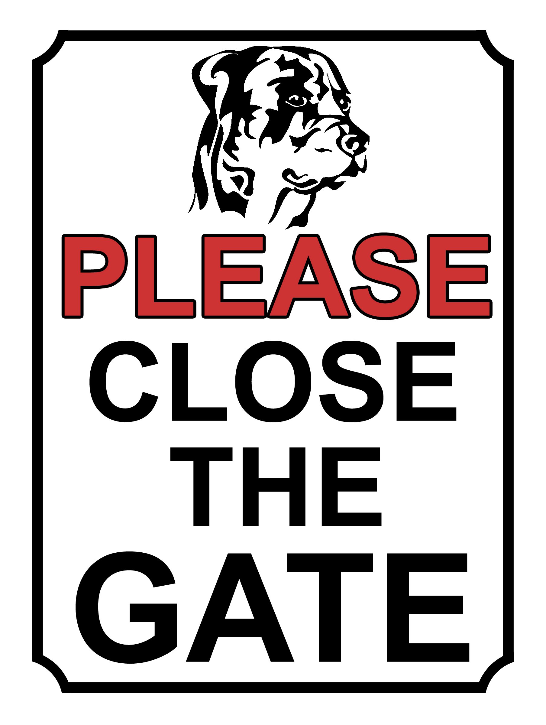 SHAWPRINT PLEASE CLOSE THE GATE DOG THEME METAL SIGN 267MM X 200MM (397H1L) LARGE 10" X 8"