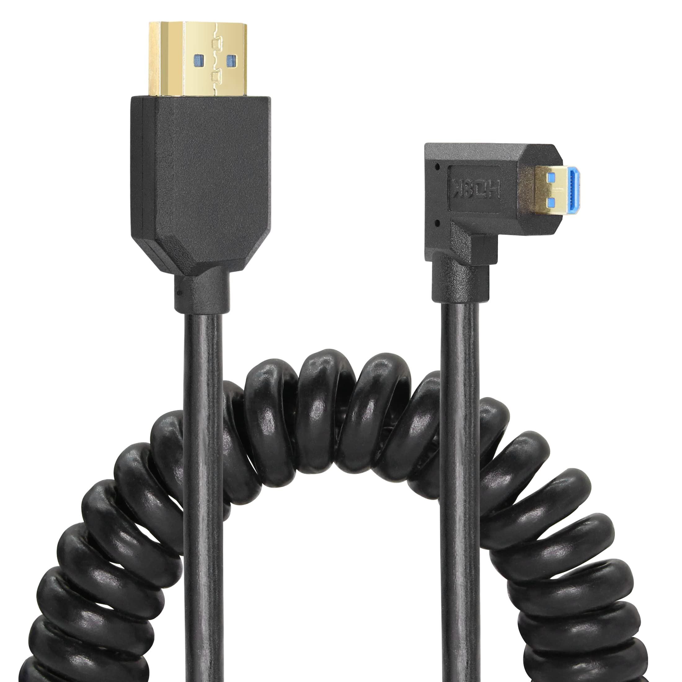 YACSEJAO Micro HDMI to HDMI Cable Coiled 8K HDMI 2.1 Telescopic Cable High Speed Cable Support 120Hz 48Gbps Dynamic HDR for Digital Cameras (Right)