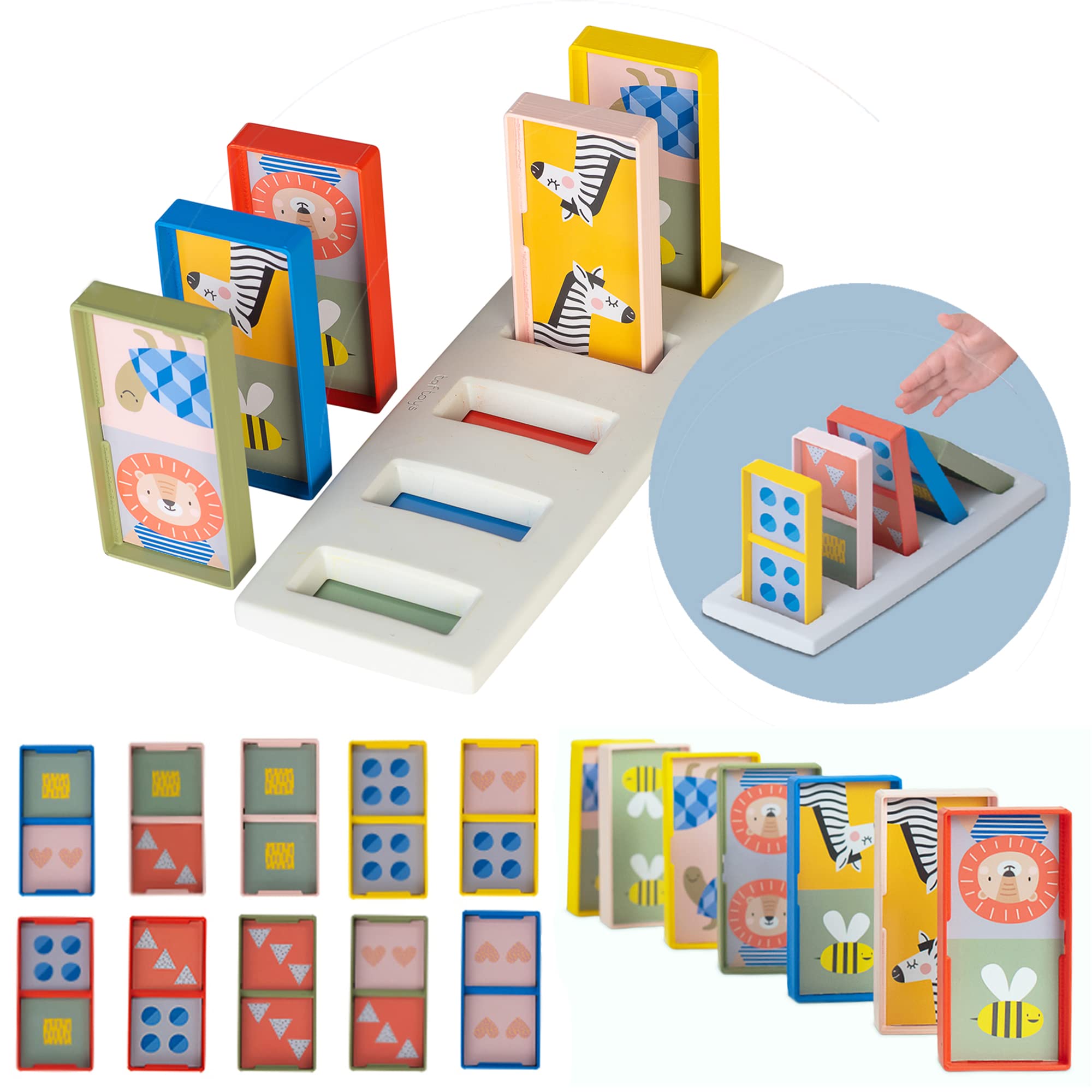 Taf Toys My First Domino Rally Game. 10 Double Sided Dominoes with Stand. Children can Learn to Sort, Count and Play Dominoes. Suitable for Toddlers 18 months + (TAF12865)