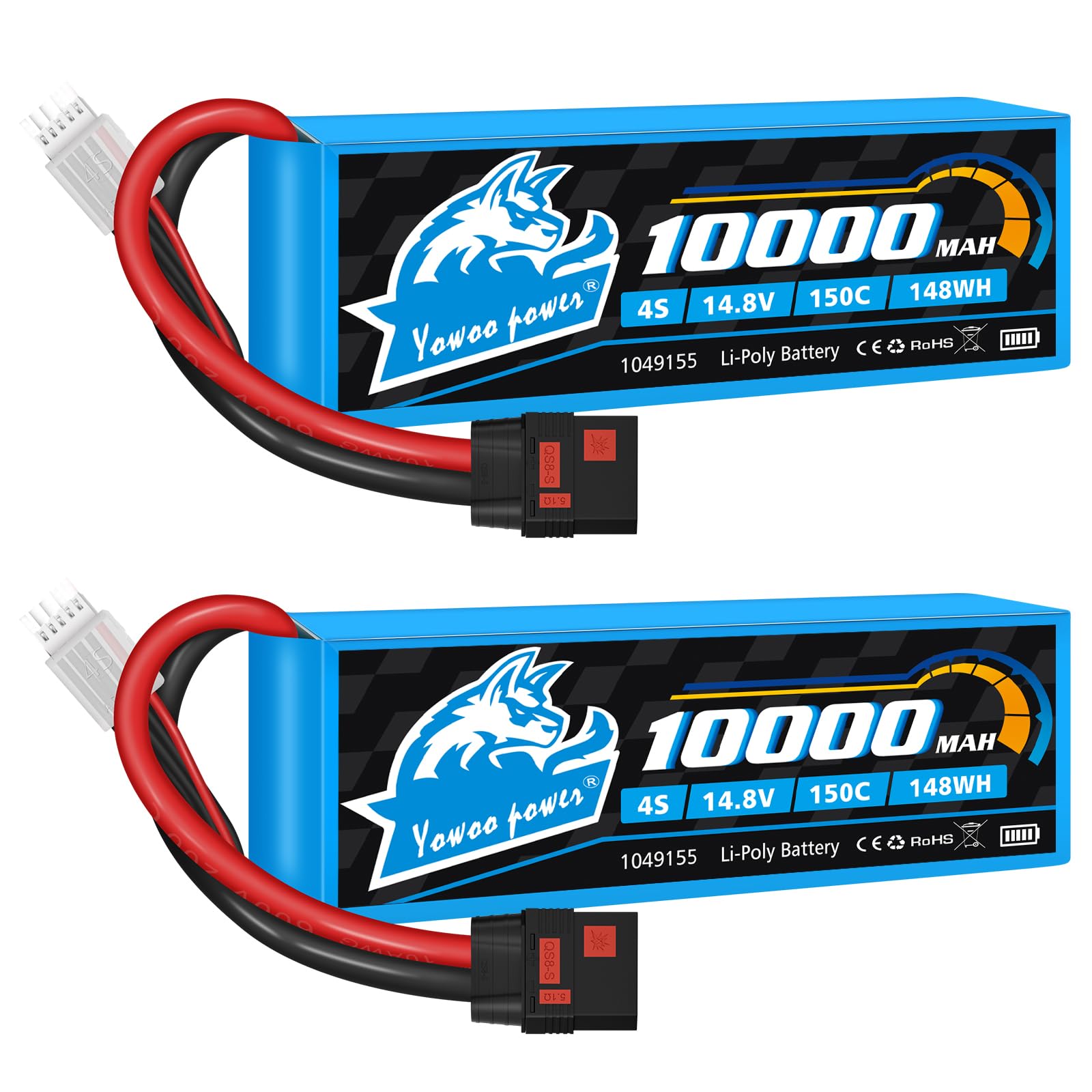 Photo 1 of Yowoo 4S Lipo Battery 10000mAh 14.8V 150C QS8 Connector Graphene Lipo Battery with Metal Plates Compatible with Xmaxx RC Car Truck Tank Racing Hobby Models (2 Pack)