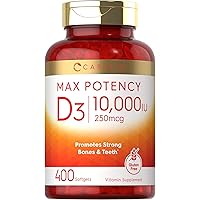 Vitamin D 10000 IU 400 Softgels | Value Size | Max Potency | Promotes Strong Bones and Teeth | Non-GMO, Gluten Free…