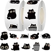 500 Pcs Black Cat Stickers,Cat Meme Stickers Roll for Teen Adults, DIY Waterproof Vinyl Decals Gifts for Laptop Guitar Skateboard Home Decor School Rewards
