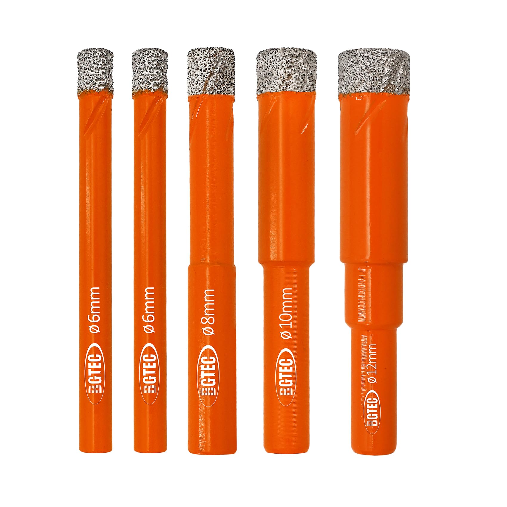 Dry Diamond Drill Bit Set,BGTEC 5pcs 6mm 6mm 8mm 10mm 12mm Hole Saw for Granite,Marble,Masonry, Concrete, Tile/Ceramic, Glass, Hard plastic,Vacuum Brazed Diamond Core Drill Bit Kit