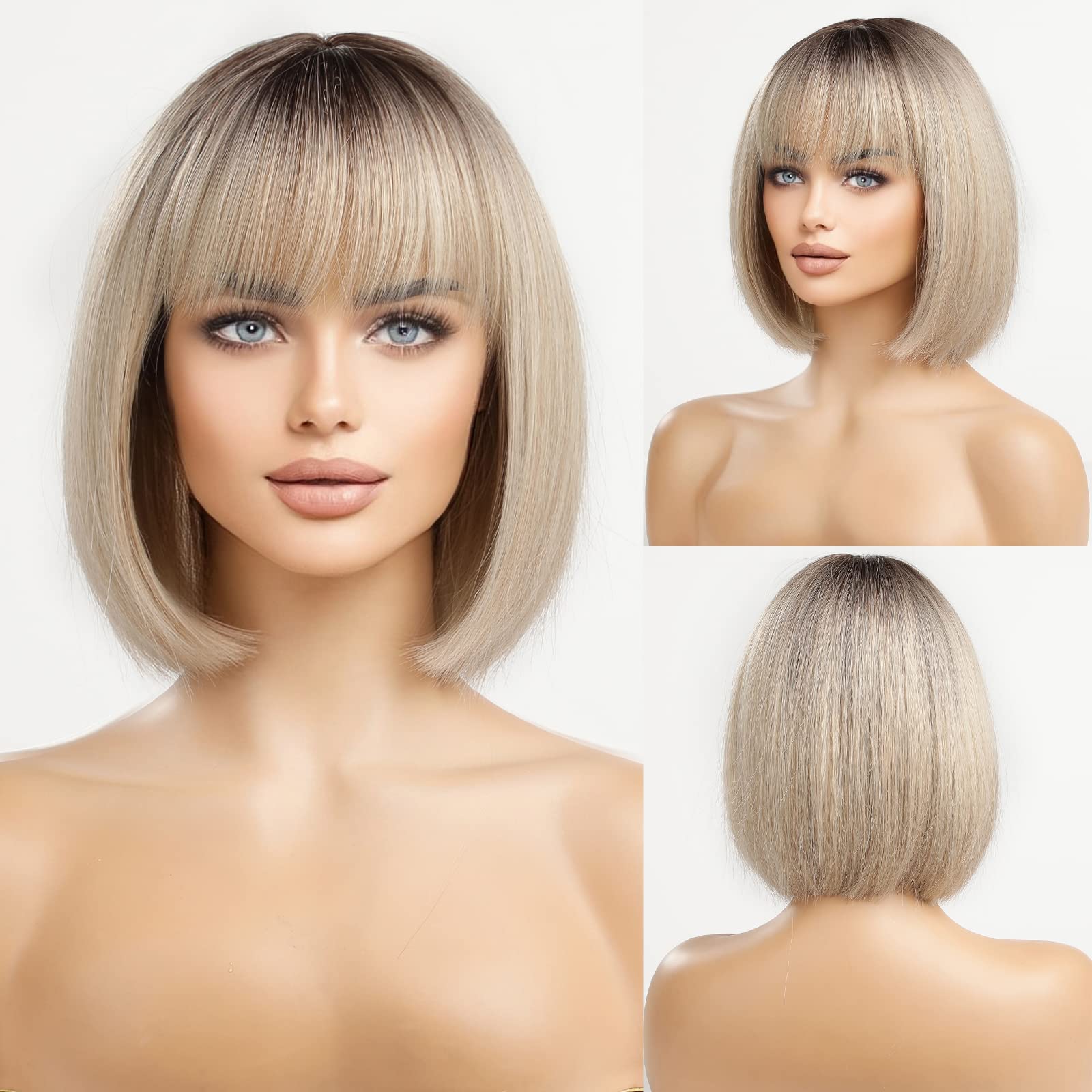 HAIRCUBE Long Straight Wigs for Women, Synthetic Hair Wig with Neat Fringe for Daily Use or Cosplay (Bleach Blonde) โ image 1