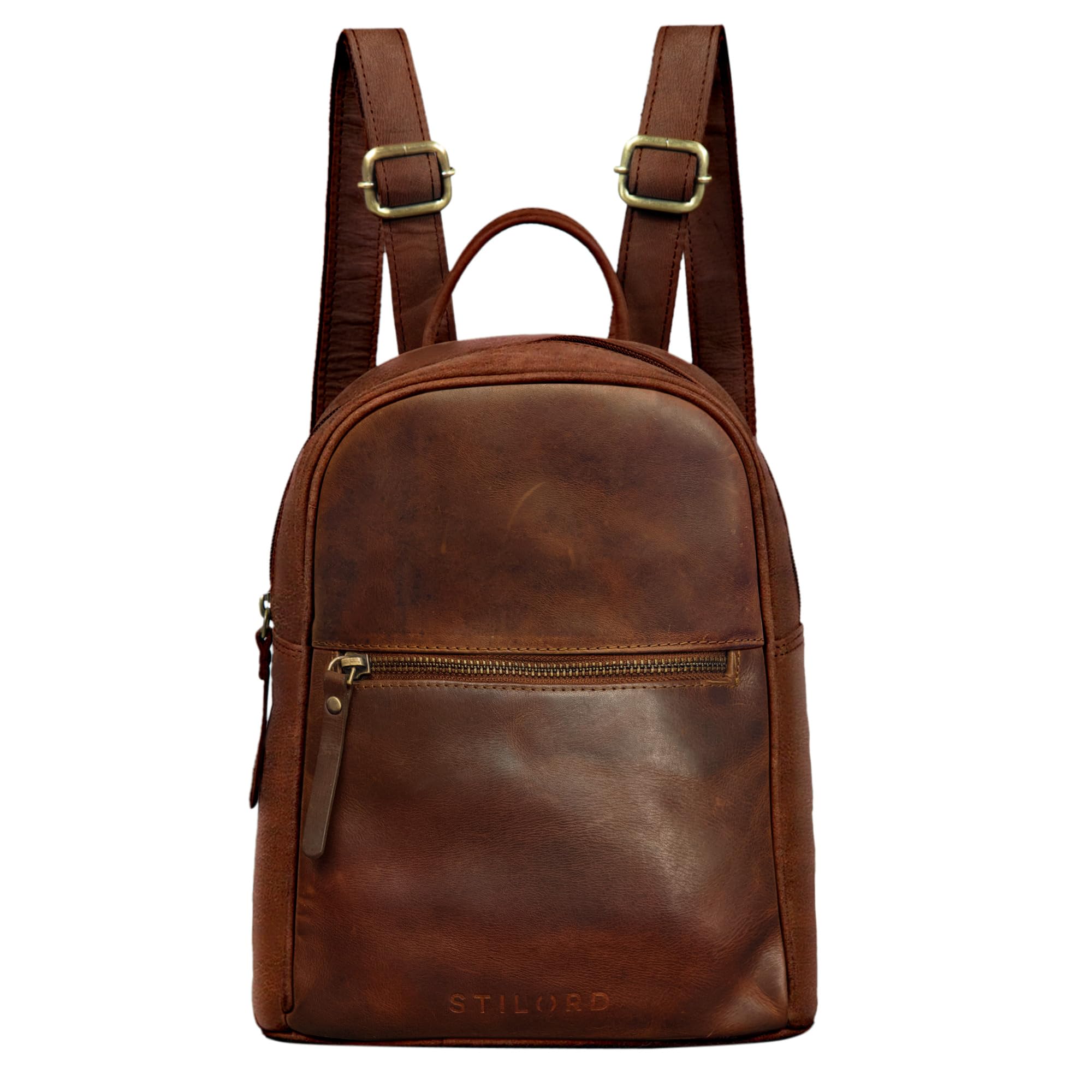 STILORD "Scarlett" Backpack Womens Leather Small Vintage Shoulder Hand-Bag Purse City Shopping Rucksack Daypack Genuine Leather Colour:Roma-Cognac