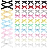 60Pcs Mini Cute Bow Hair Clips for Women, Small Bowknot HairClips Solid Color Ribbon Bow Hairclips Pink White Black Metal Satin Bows Barrettes Christmas Gifts Hairs Accessories for Hair Design
