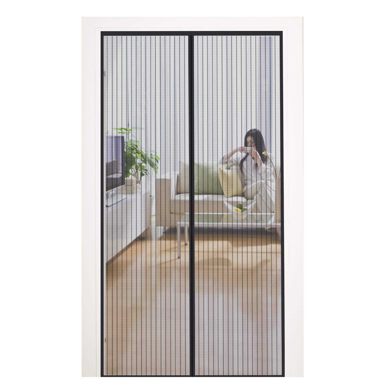 MYCARBON Fly Screen Door Keep Insects Out Mosquito Door Screen (Black/Stripes, 110 * 230cm)