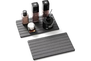 Razborci 2PCS Water Absorbing Stone Drying Tray Mat for Bathroom Sink & Kitchen Counter Organizer, Quick Dry Dish Soap Dispenser Sponge Holder, Vanity Sink Caddy, Coaster, Dark Gray - 10" x 6"