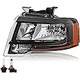 TUSDAR Headlight Assembly Fit for 2015-2017 Ford Expedition Left Driver Side Black Headlamp Replacement w/Bulbs