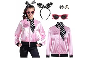 FAYBOX Pink Ladies Jacket Grease,50s Costumes Outfits for Women, Plus Size 1950s Costumes Accessories Halloween Costume