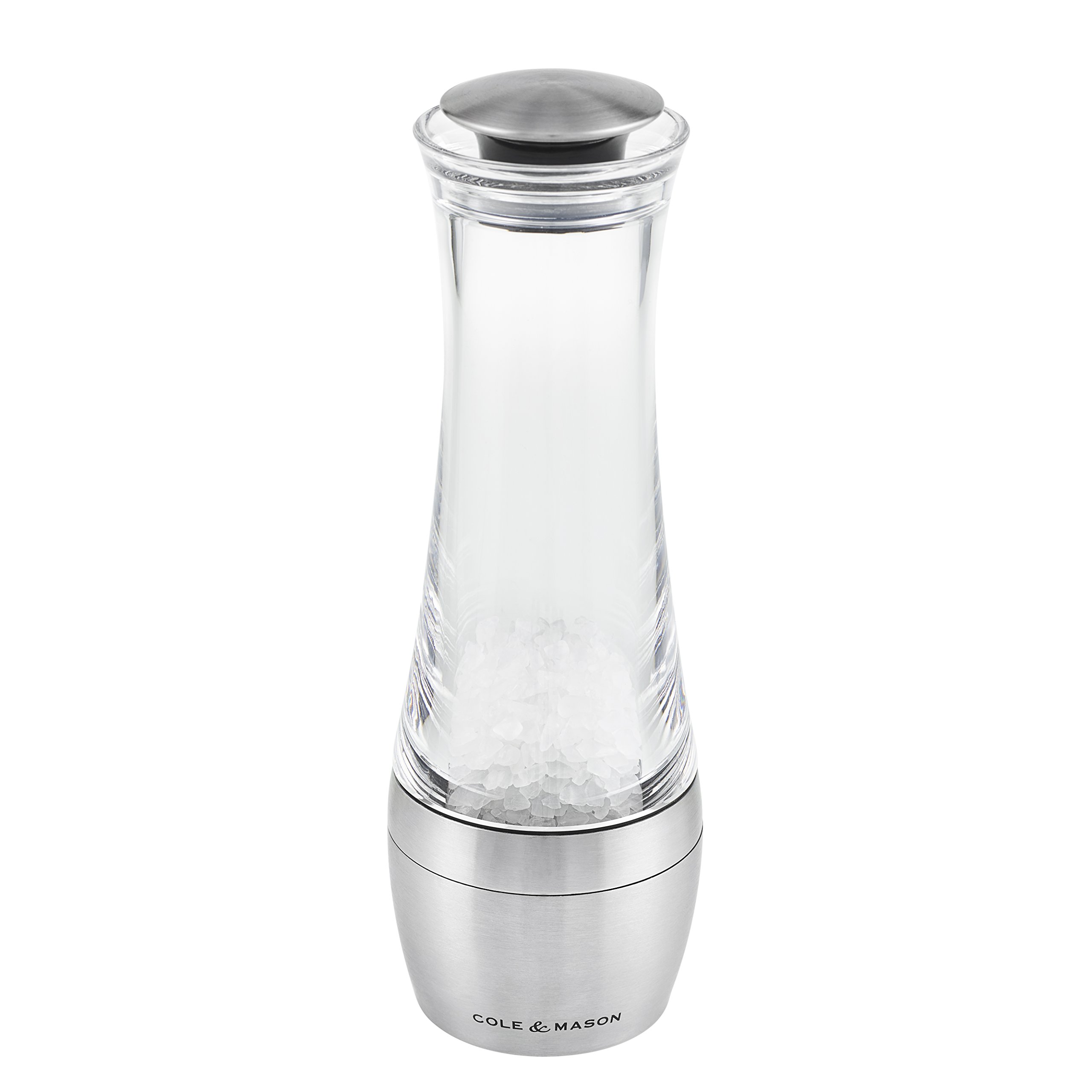 Cole & Mason H308792P Amesbury Salt Mill, Precision+ Stemless, Stainless Steel/Acrylic, 190 mm, Single, Includes 1 x Salt Grinder