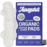August Organic Cotton Top Layer Pads, 36ct Regular &amp; Super Organic Pads | Ultra Thin Pads w/ 100% Organic Cotton Topsheet. Hypoallergenic, Non-toxic, Fragrance free, Comfortable Organic Pads.