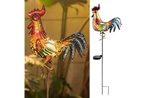 Tryme Rooster Solar Lights Outdoor Decorative Garden Statue Gifts for Chicken Lovers Women Mother Metal Yard Art for Lawn