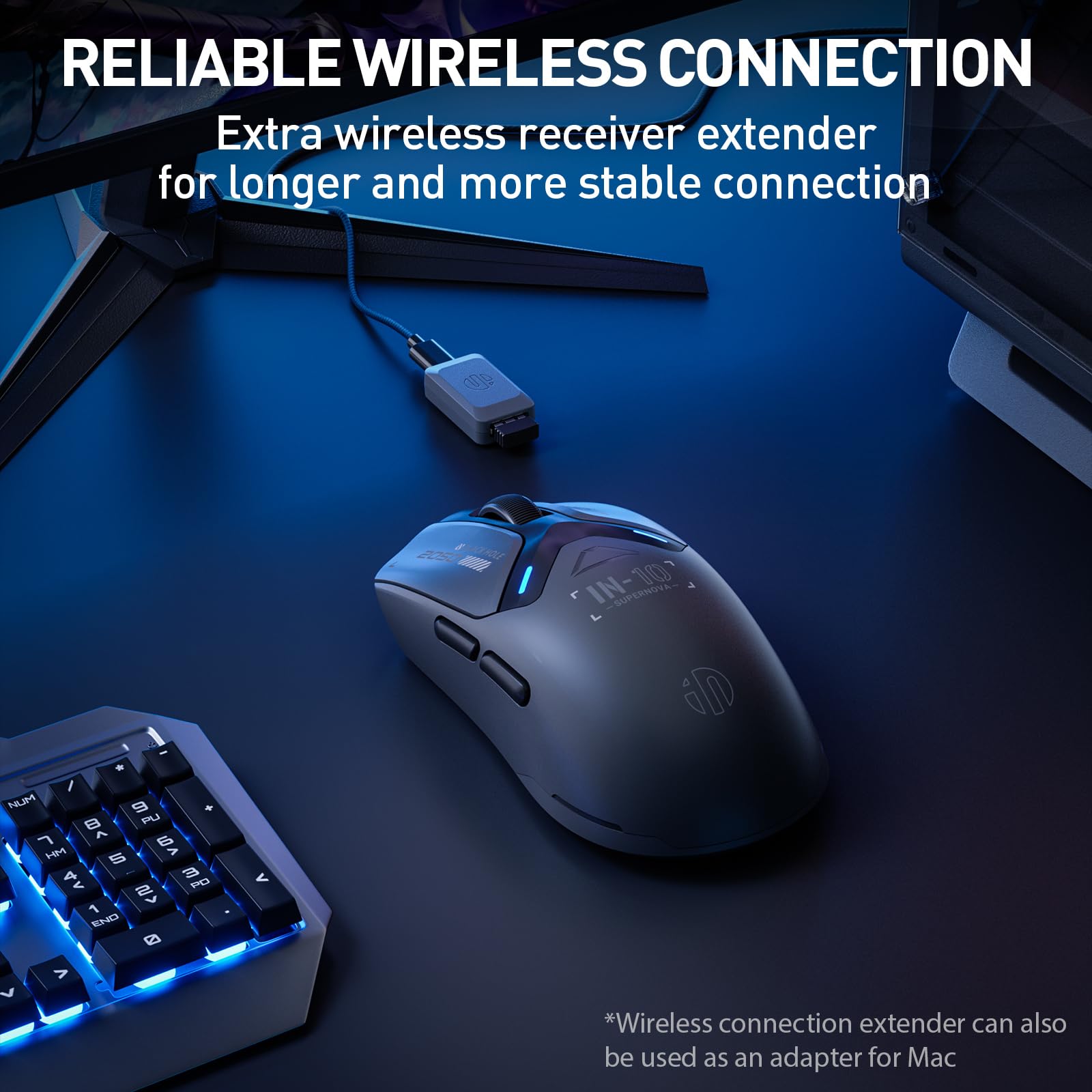 INPHIC IN10P Superlight Wireless Gaming Mouse, 60g, 8K Polling Rate, 26,000 DPI, Tri-Mode, PAW3395 Sensor, Fully Programmable