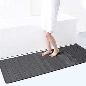 Buganda Memory Foam Soft Bath Mats - Non Slip Absorbent Bathroom Rugs Extra Large Size Runner Long Mat for Kitchen Bathroom Floors 24" x 70", Dark Grey