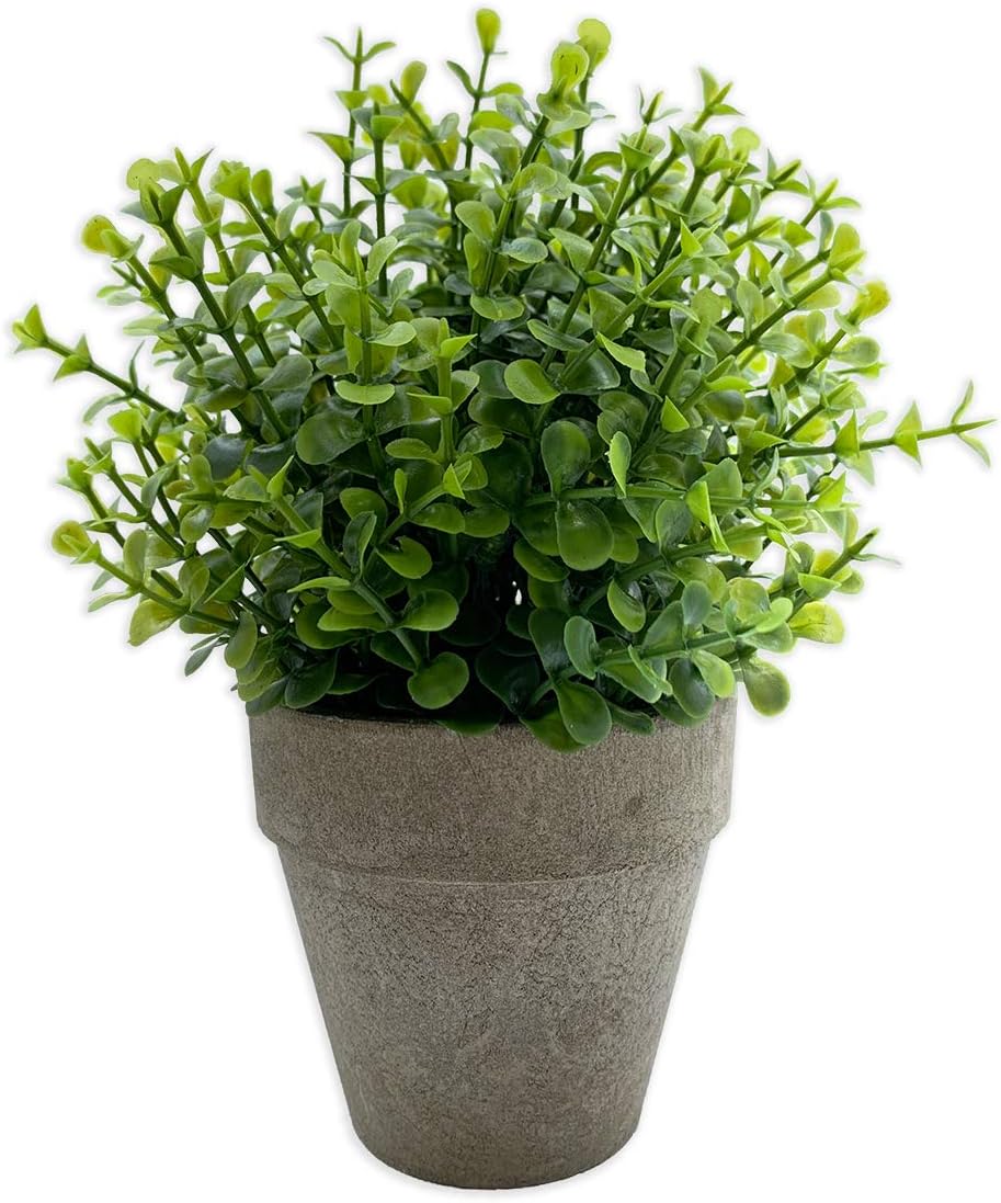 Potted Artificial Plant, Small Plastic Fake Green Plant Greenery with