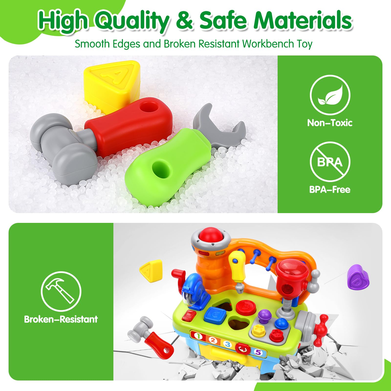 Toys for 1 Year Old Boy, Musical Toddler Tool Bench, Montessori Educational Toys with Sound Lights Effect, Shape Sorter, One Year Old Boy Birthday Gift, Engineer Pretend Play Workbench