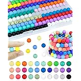 180PCS FIVEIZERO Small Silicone Beads, 30 Colors 9mm Focal Bead Rubber Round Bead Mixed Color Silicone Beads Bulk for DIY and Keychain Accessories Crafts Making