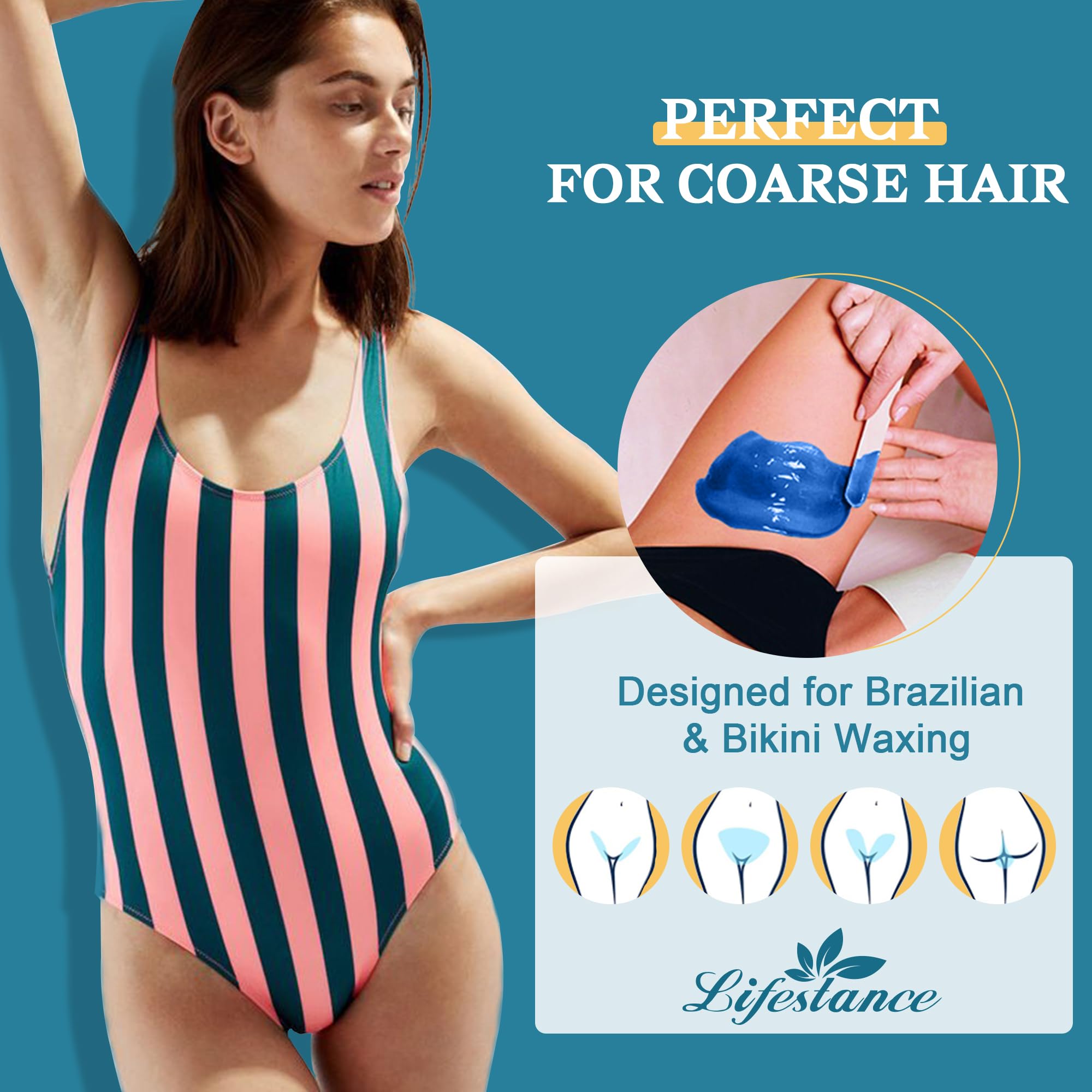 Lifestance Brazilian Bikini Wax Kit - 1lb Pearl Wax Beads for Face, Body, Legs Hair Removal and Wax Warmers (Blue)