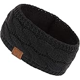C.C Winter Fuzzy Fleece Lined Thick Knitted Diagonal Stripes Criss-Cross Pattern Headband Headwrap (HW-2060)