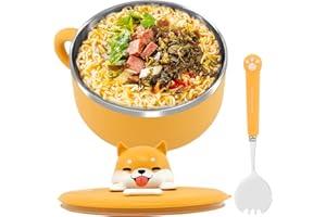 40.6oz Cute Dog Instant Ramen Noodle Bowl,304 Stainless Steel Noodle Bowls with lids,Ramen Bowl with Handle and Spoon for Udo